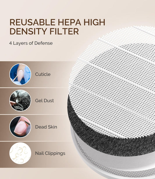 Portable Nail Dust Collector with 3 Suction Modes & Reusable Filter