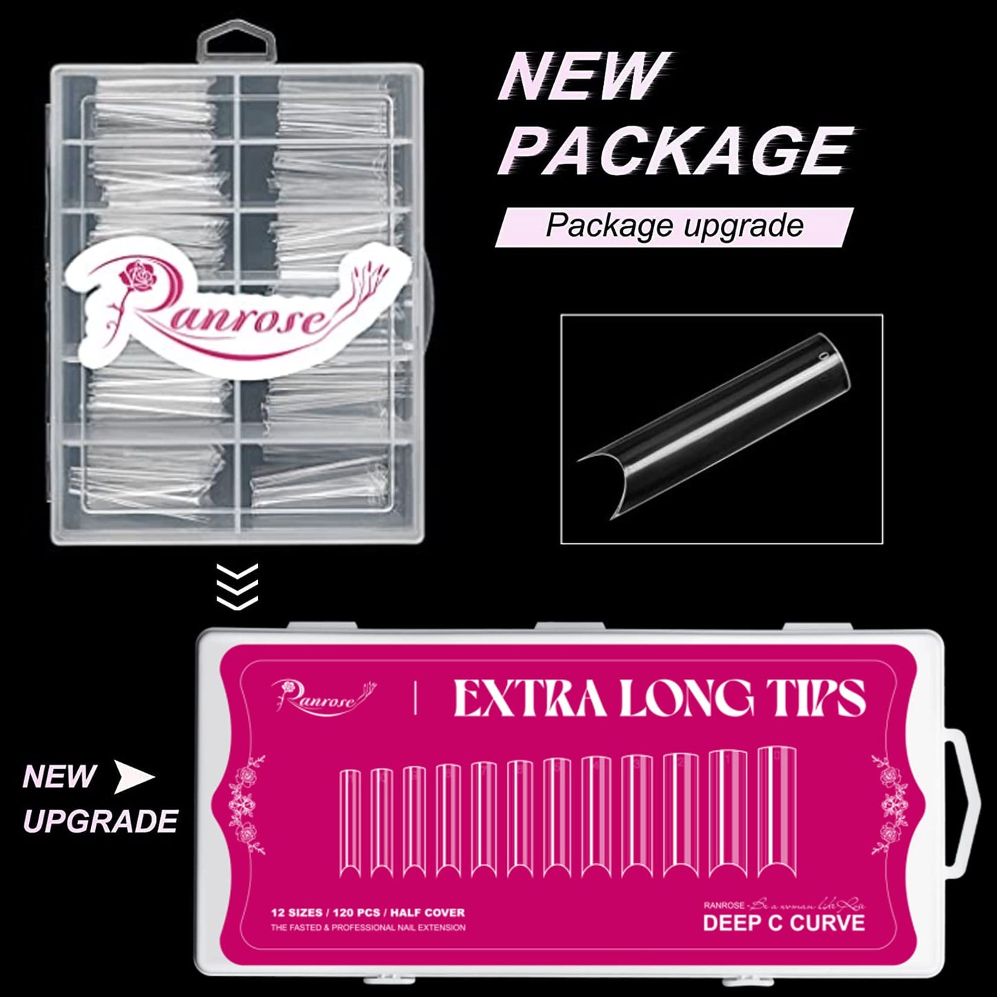 Clear XXXL Tapered Square Nail Tips Extra Long Half Cover